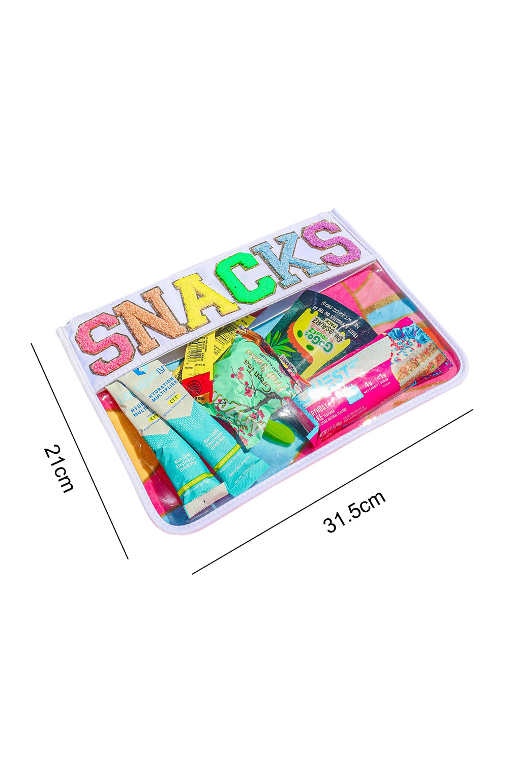 Black SNACKS Chenille Letters Zipped Clear Pouch
