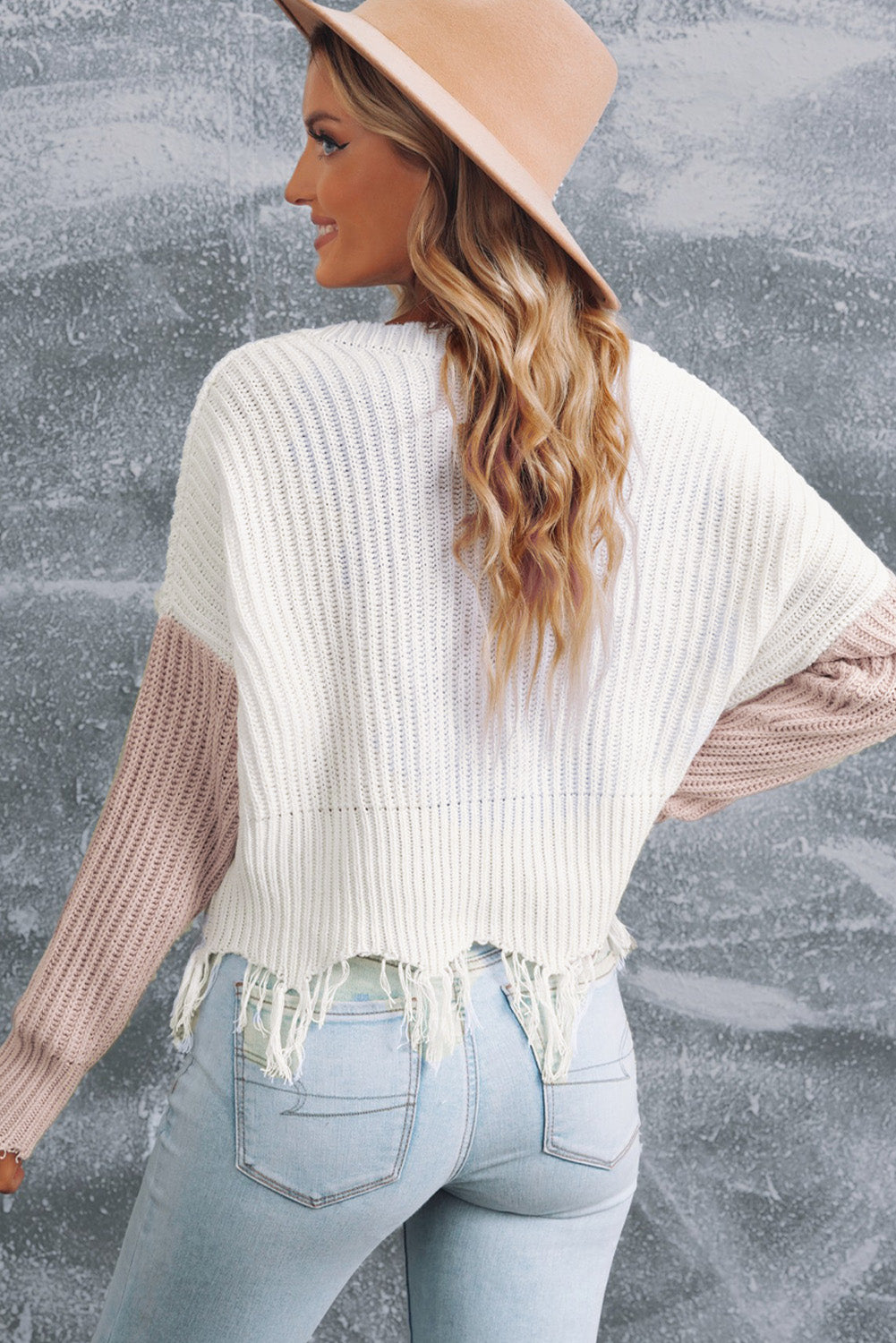 Gray Hollow-out Distressed Tassels Sweater