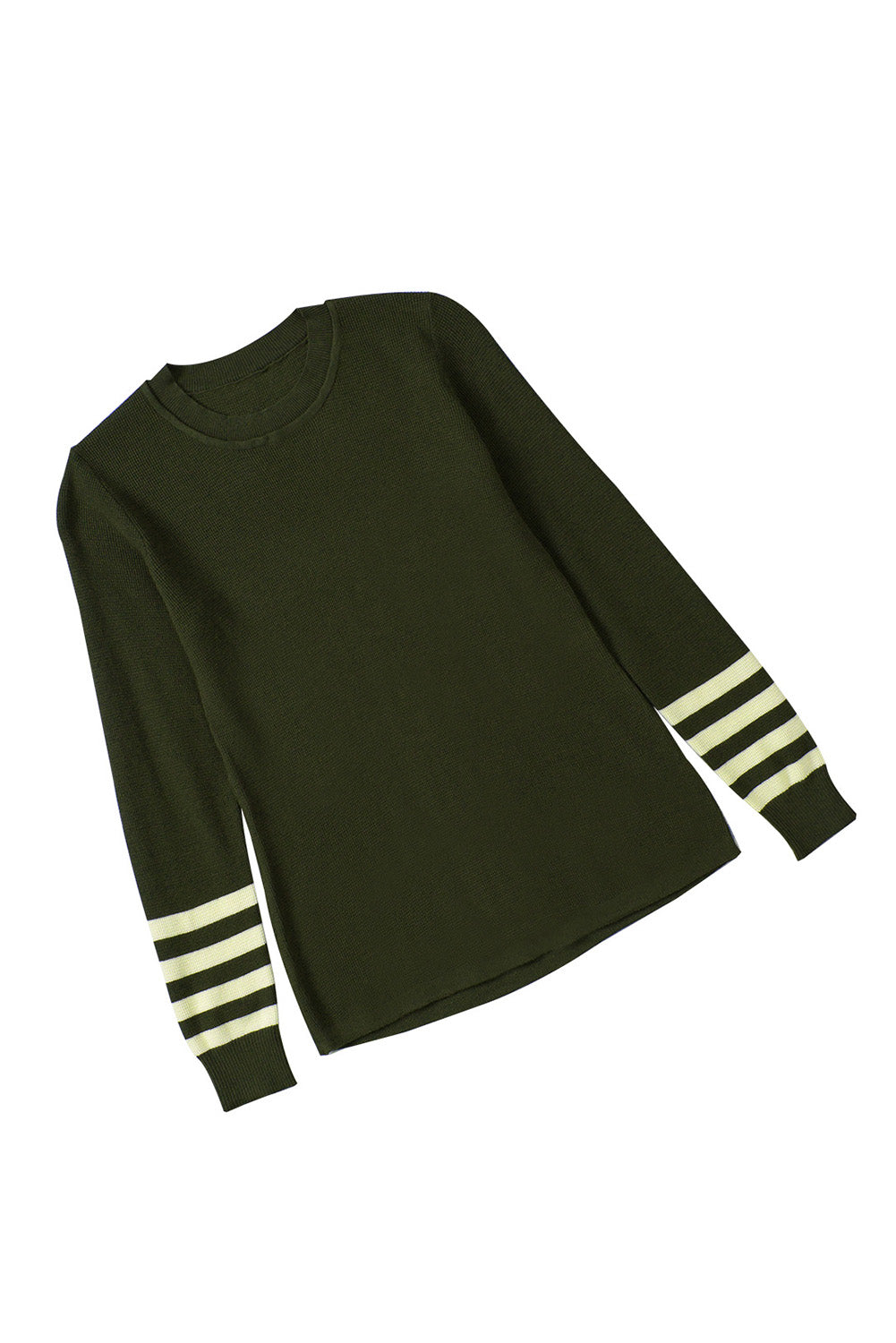 Rose Striped Sleeve Plain Knit Sweater